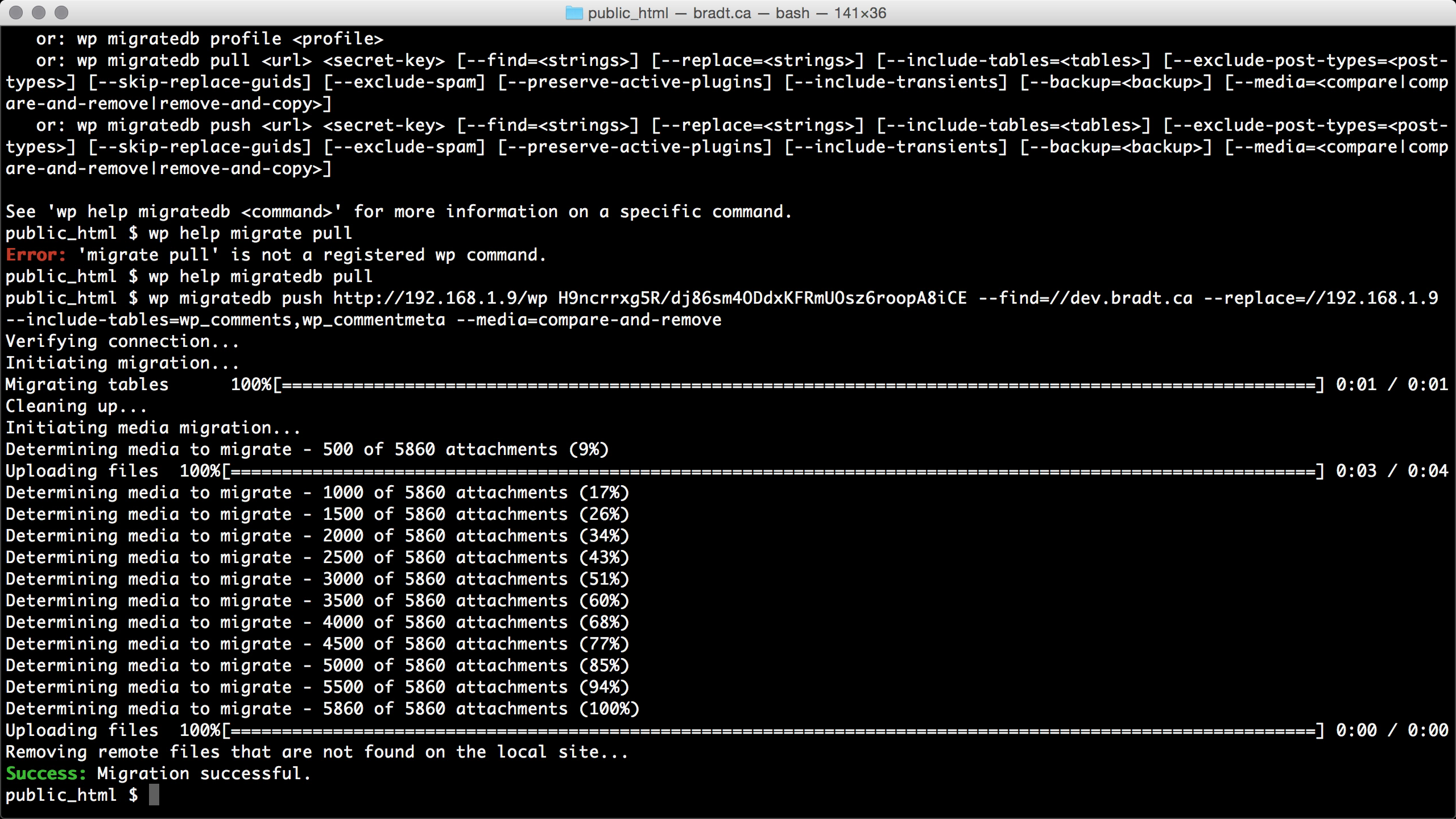 WP Migrate DB Pro migration progress on the command line