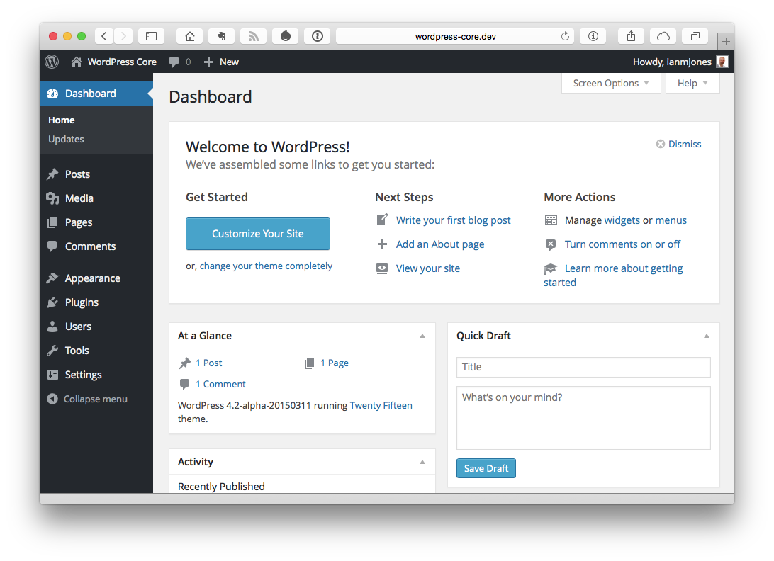 Dashboard ‹ WordPress Core — WordPress