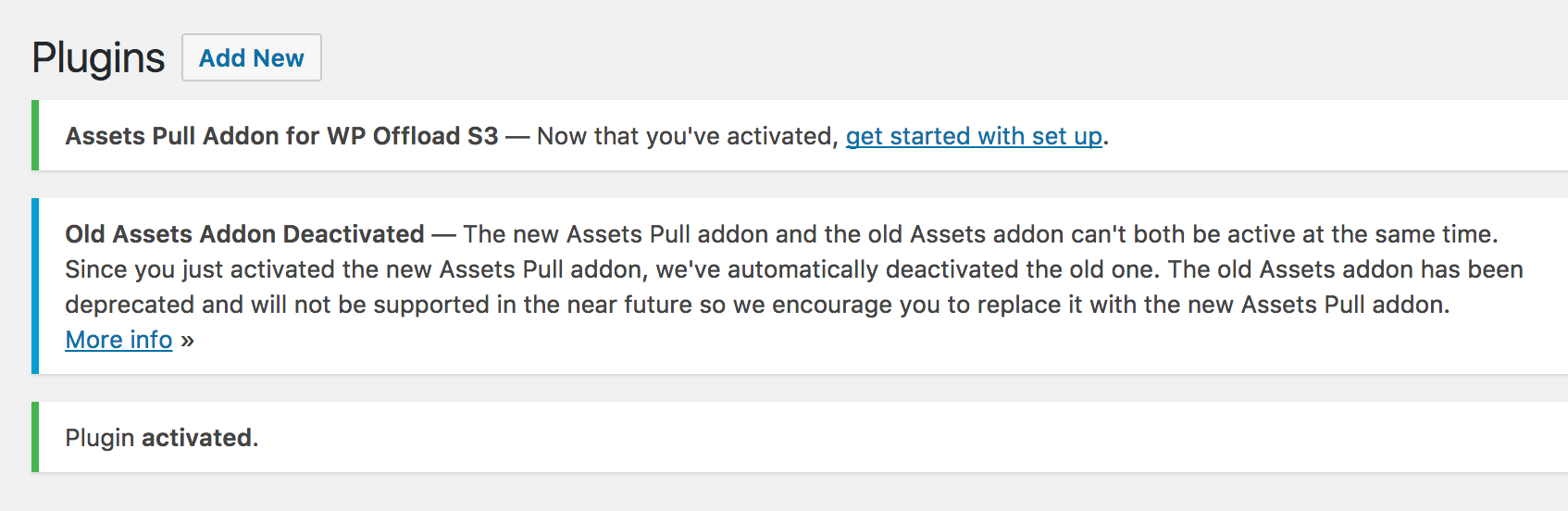 Assets Pull addon activated deactivates old Assets addon