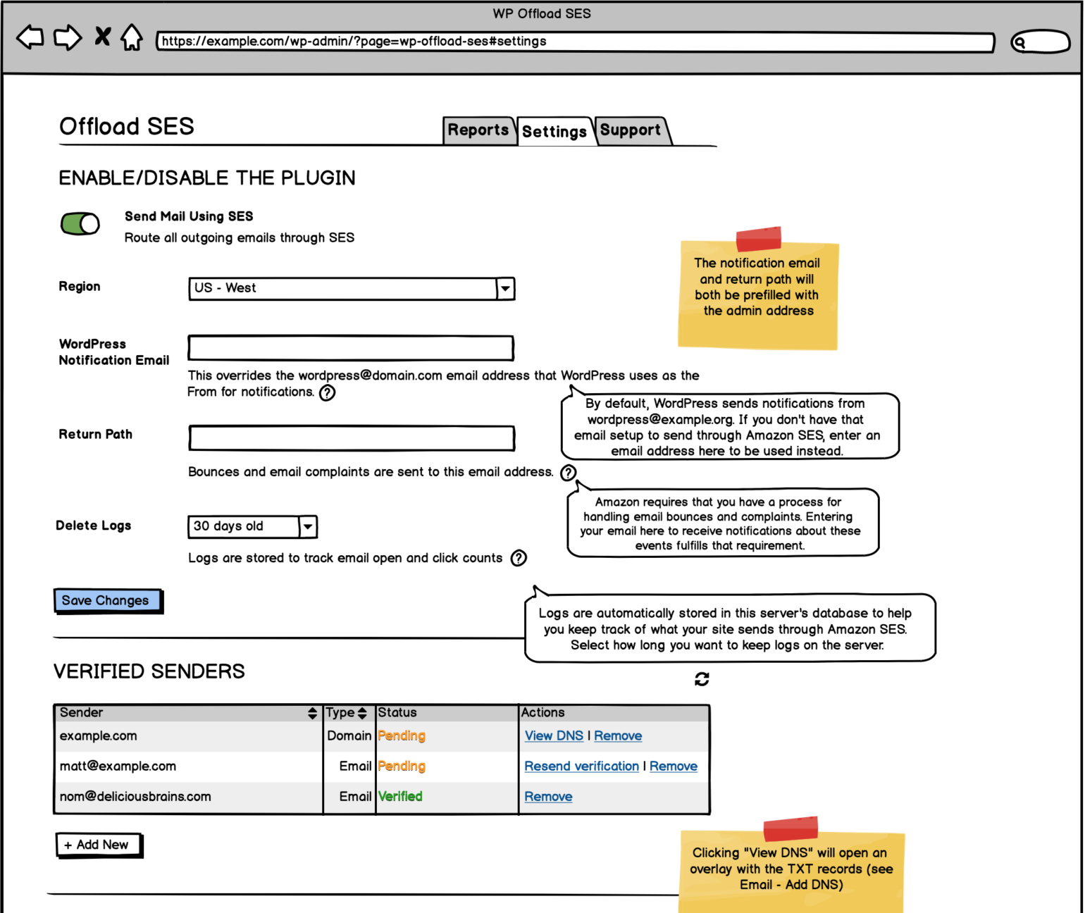 WP Offload SES Wireframes