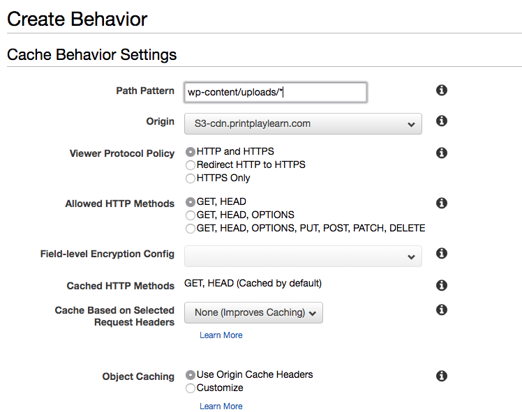 Add cache behaviour for S3 origin