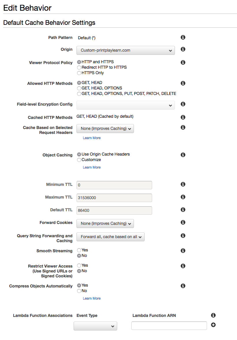 Edit cache bevaviour to point to custom origin