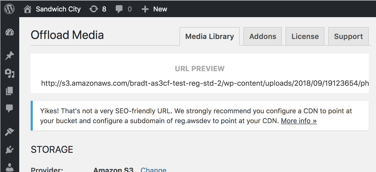 Screenshot of SEO-friendly URL message