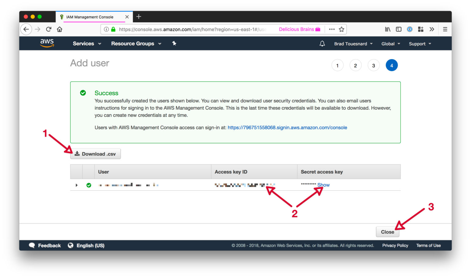 IAM Management Console - Add User - Complete