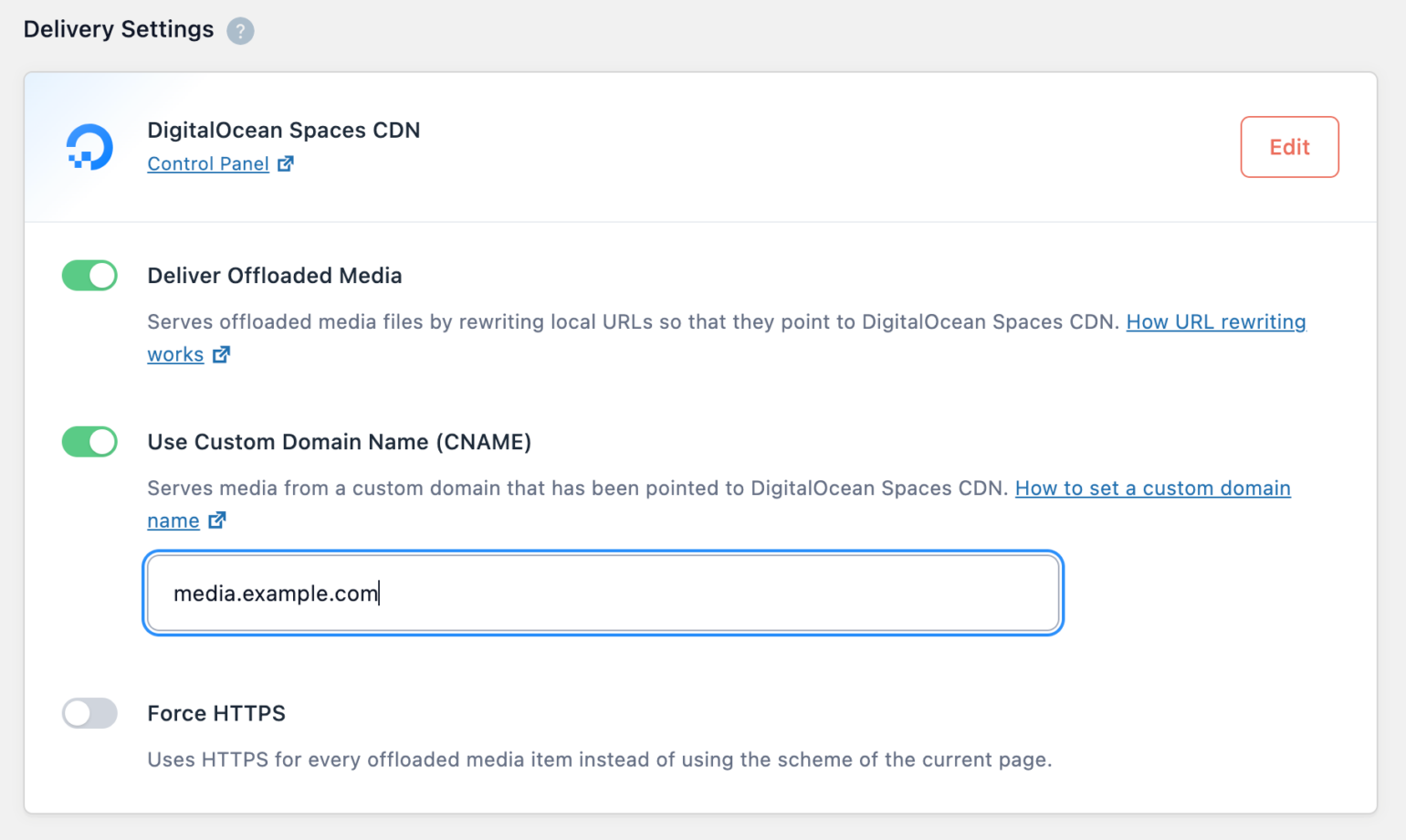 Entering CNAME for Digital Ocean Spaces CDN in WP Offload Media