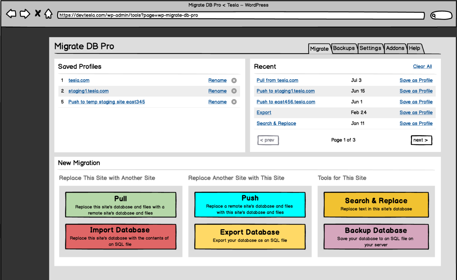 Wireframe of the profiles screen