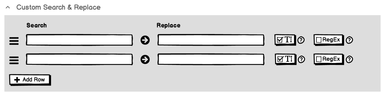 Wireframe of the search & replace migration options