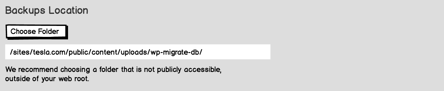 Wireframe of the backups location setting