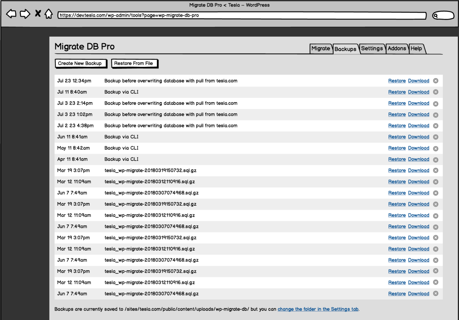 Wireframe of the future backups screen