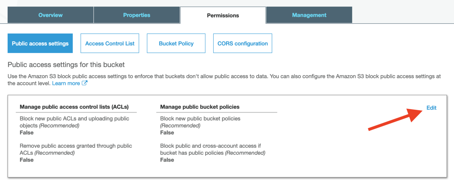 Edit public access settings