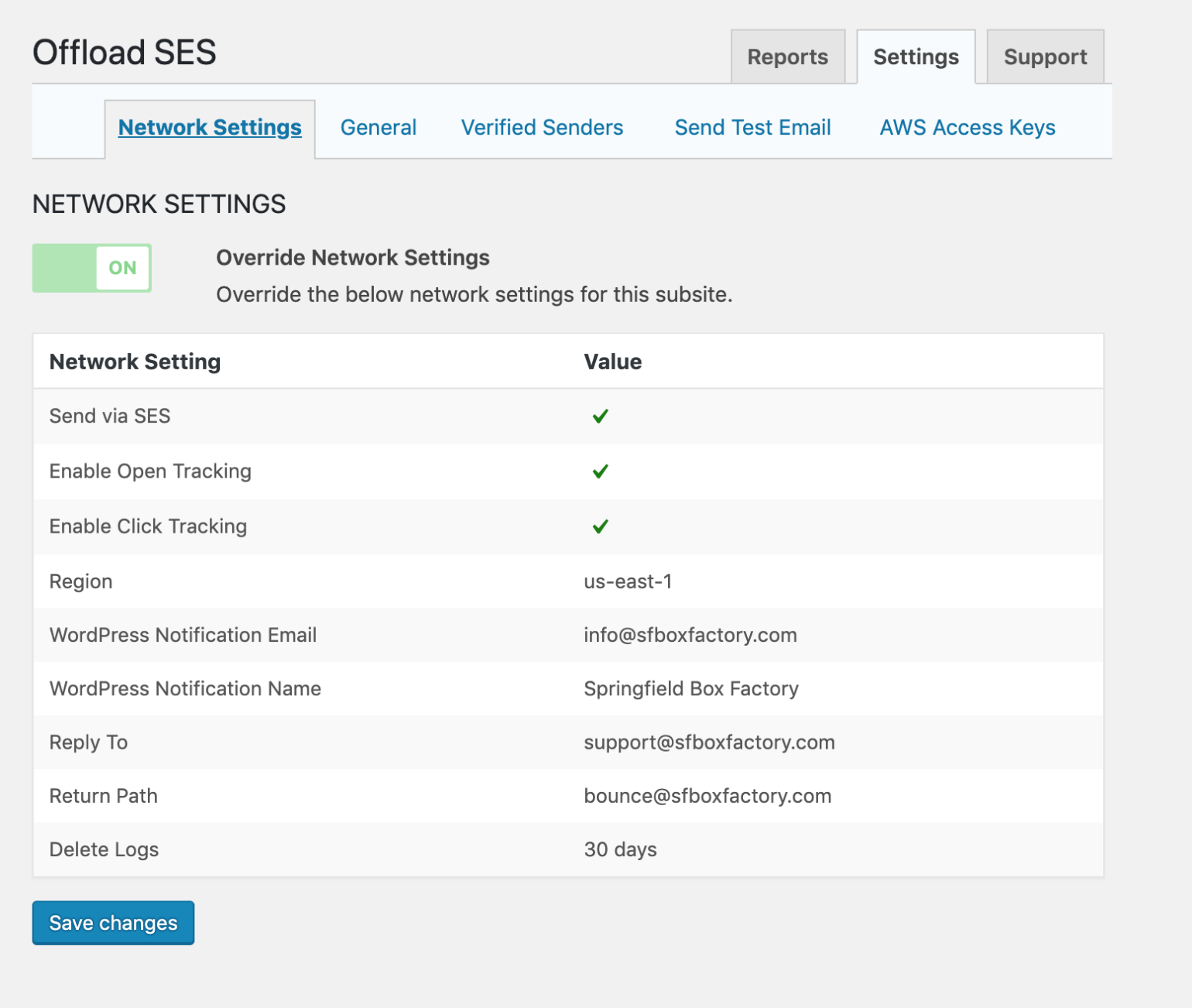 Network-level settings for Offload SES