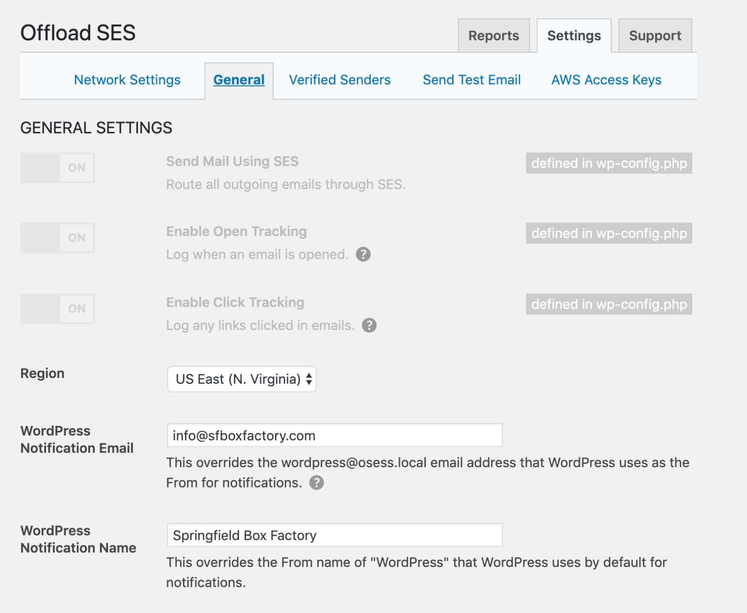 Settings defined in wp-config.php