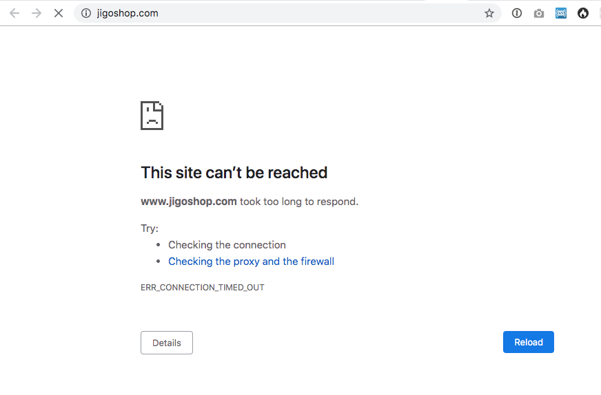 Browser screenshot of jigoshop.com down