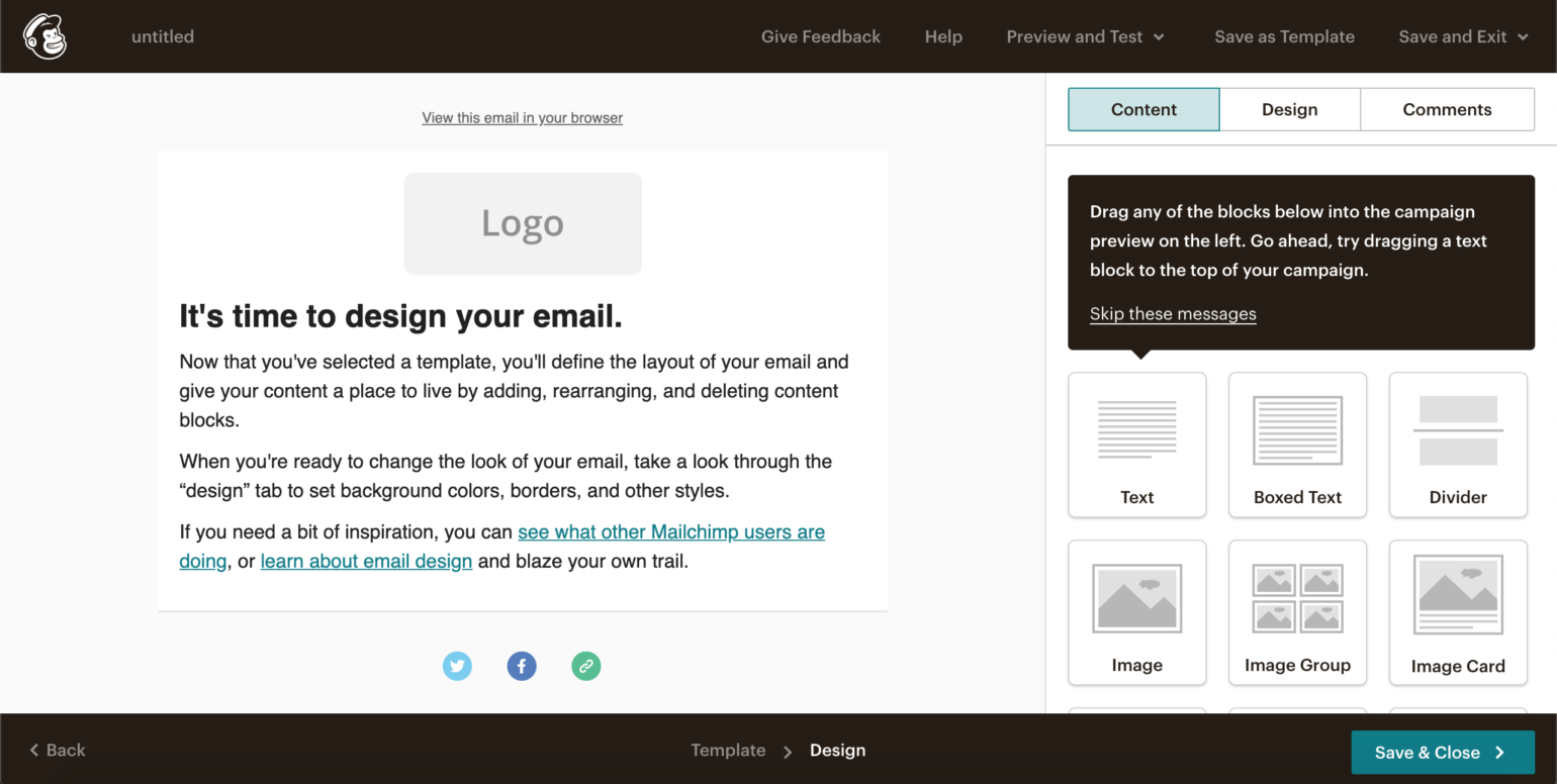 MailChimp email editor