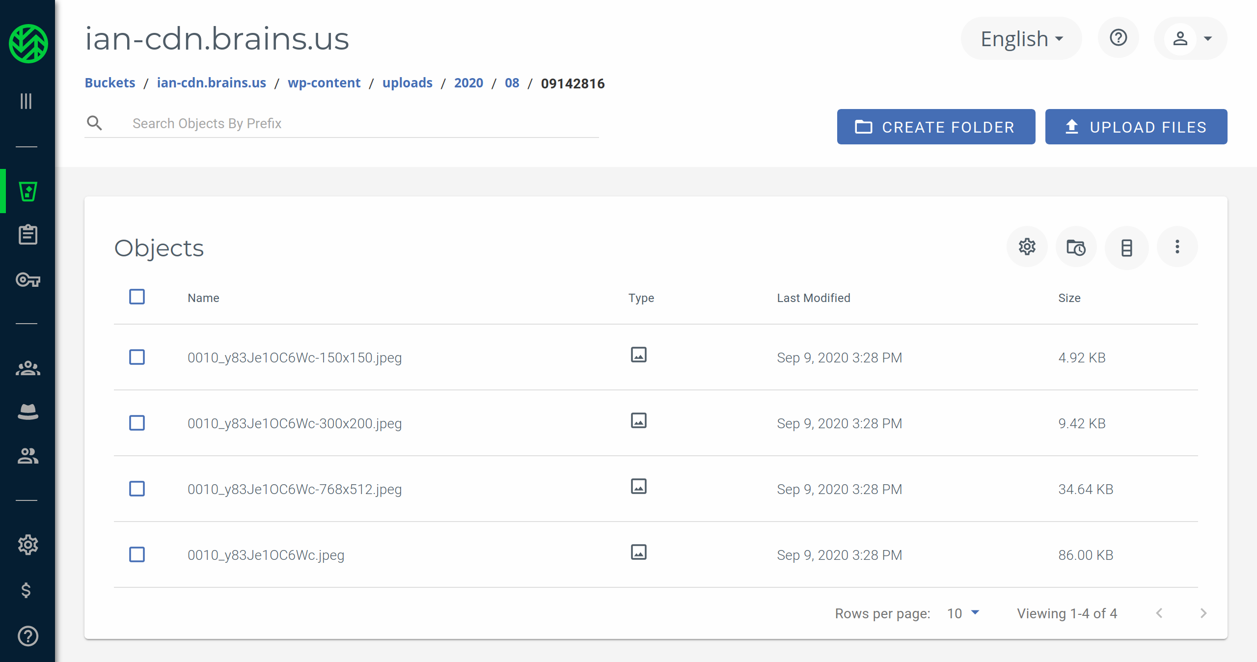 Wasabi bucket browser after clicking down into offloads