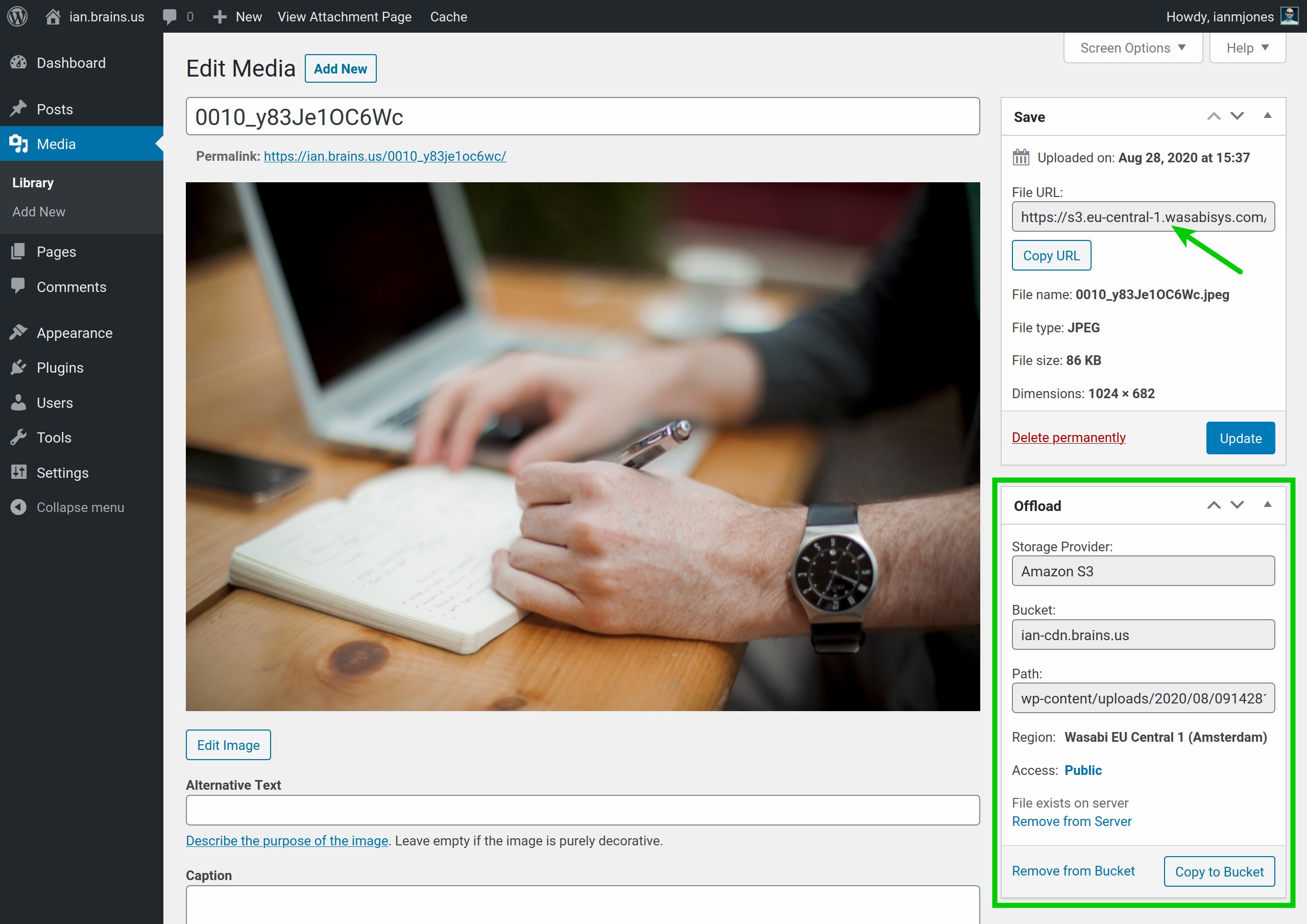 A Media Library item that has been offloaded to Wasabi