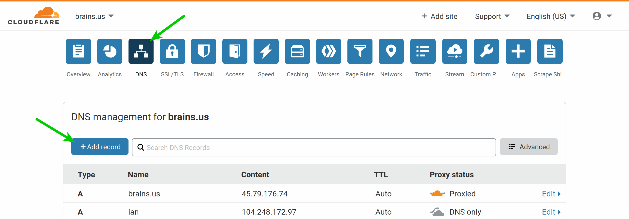Cloudflare DNS settings