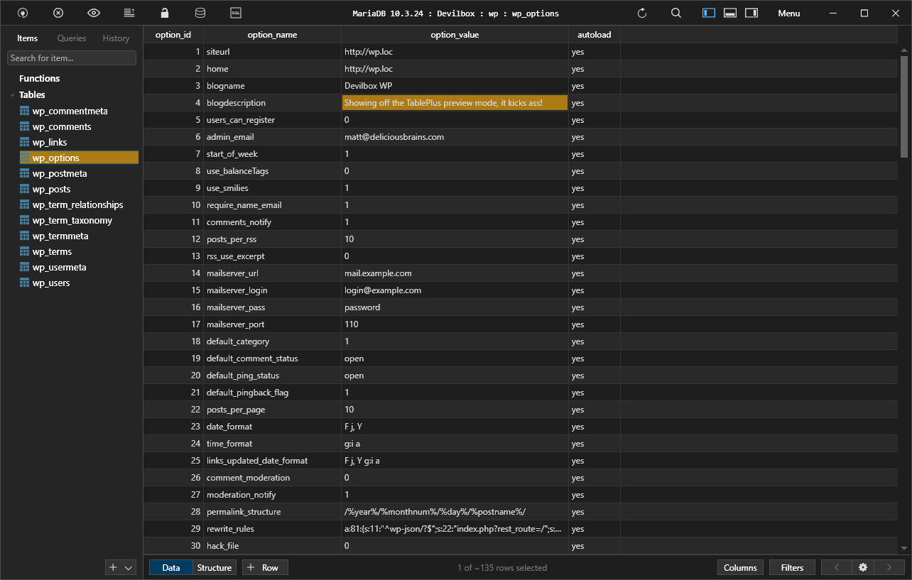 tableplus local datbase