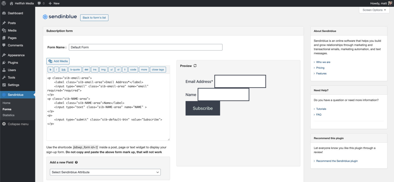 Sendinblue subscription form builder