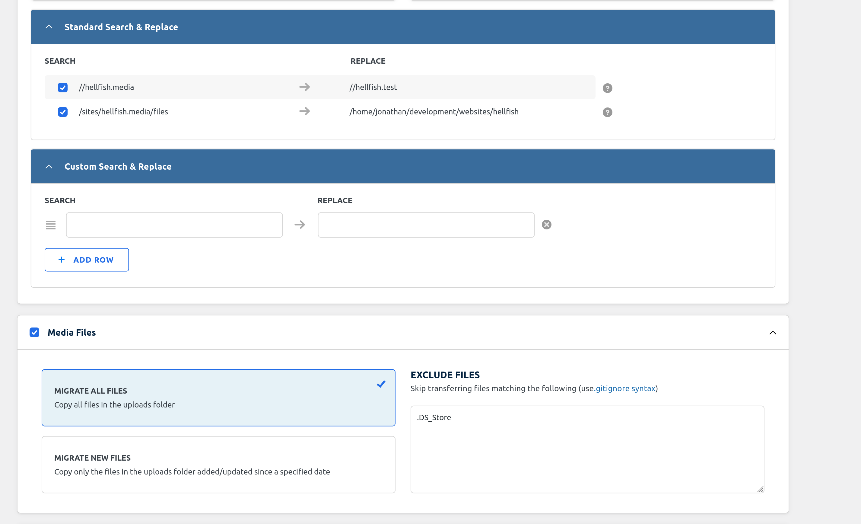 WP Migrate DB - Migration Settings