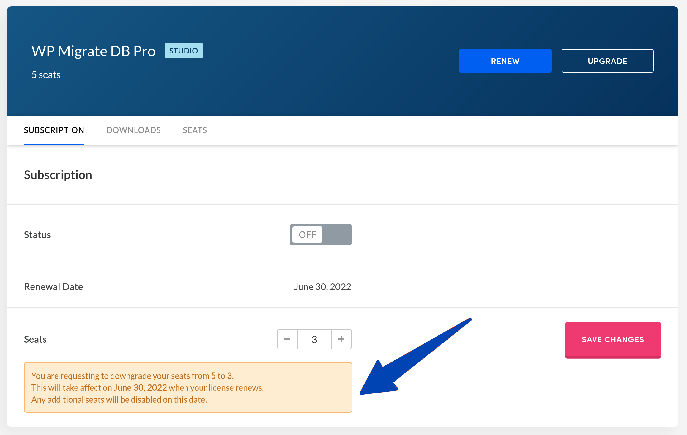 WP Migrate DB Pro Decrease Seats