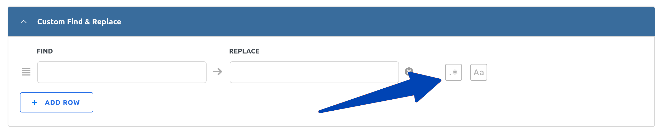 Enabling regex on a find and replace field