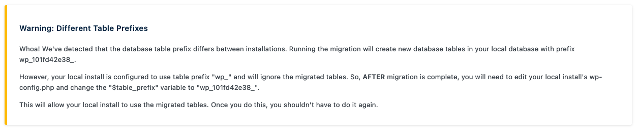 Different table prefixes warning