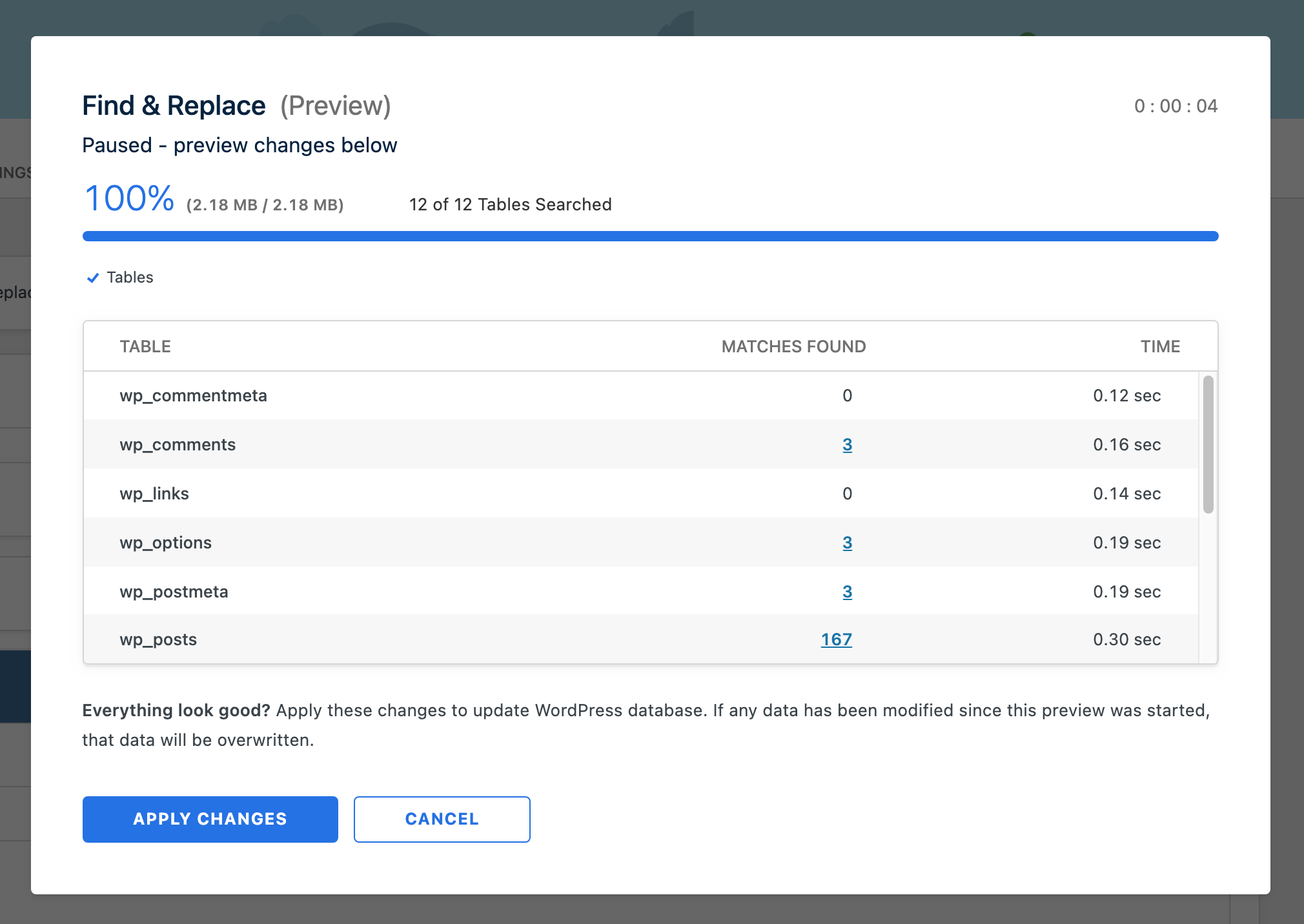 Preview changes summary.