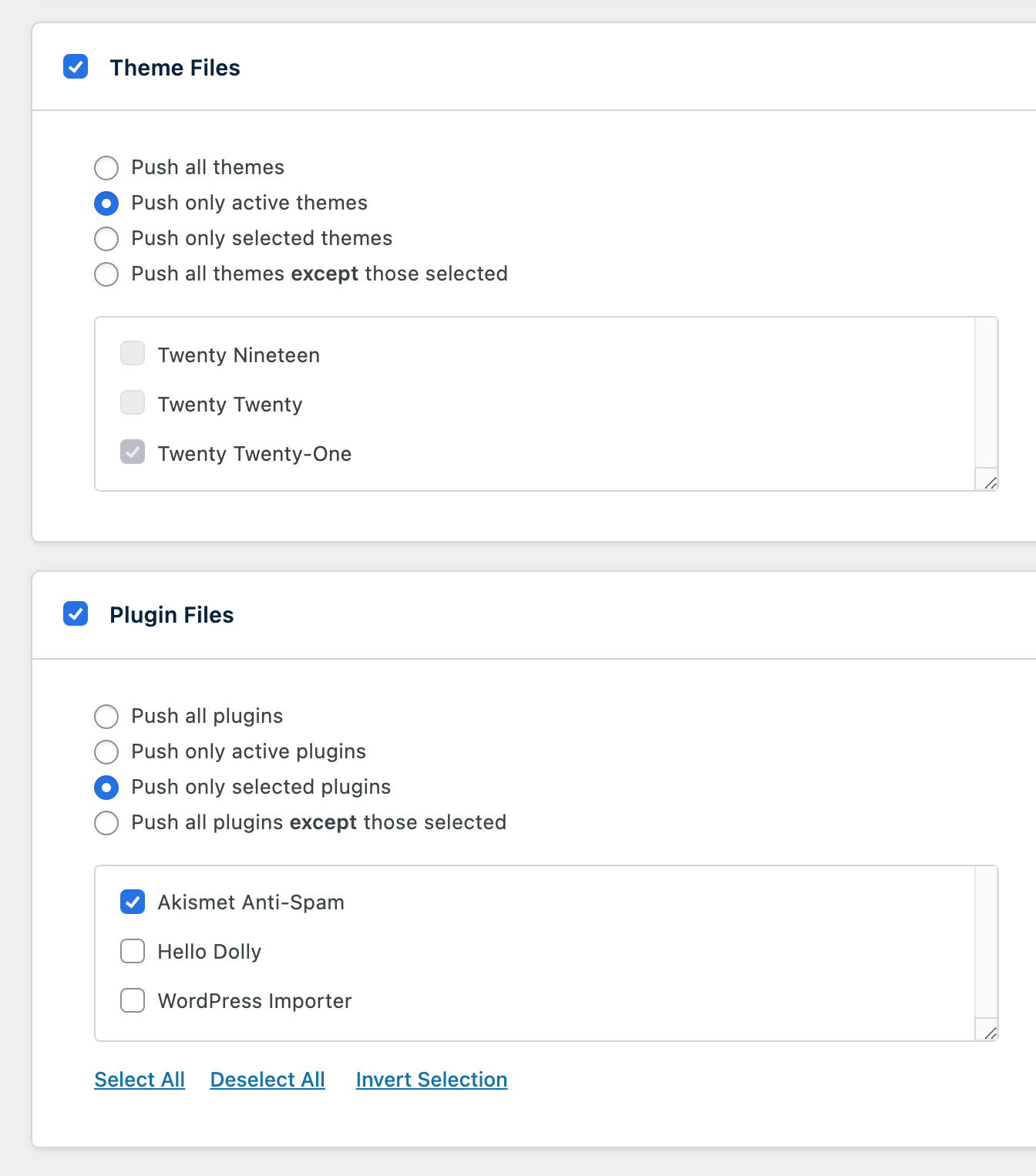 Theme and plugin files migration options.