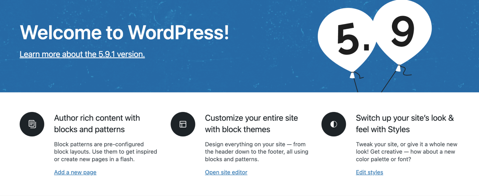 WordPress 5.9 header