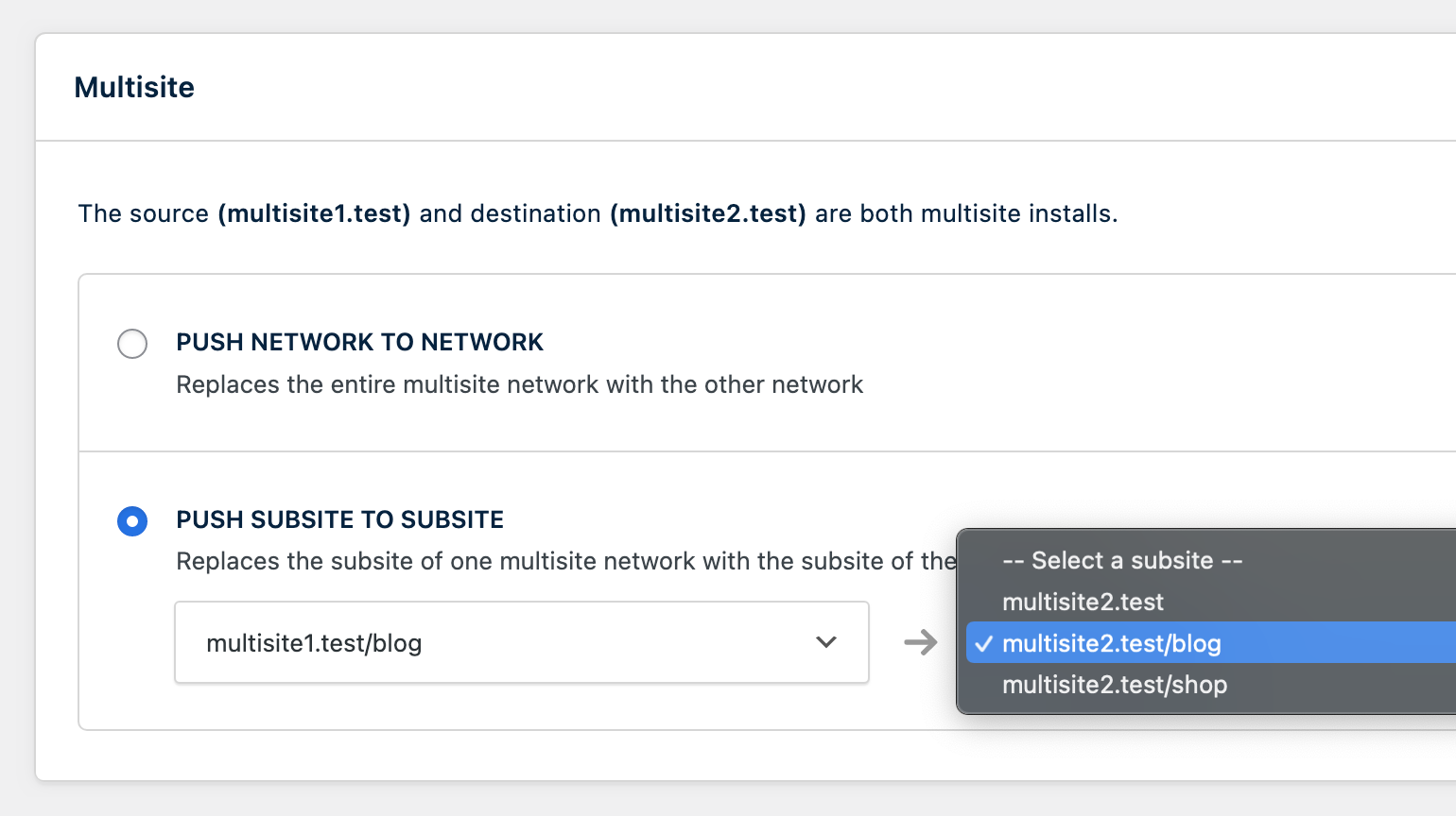 Multisite panel with two subsites selected from different networks.