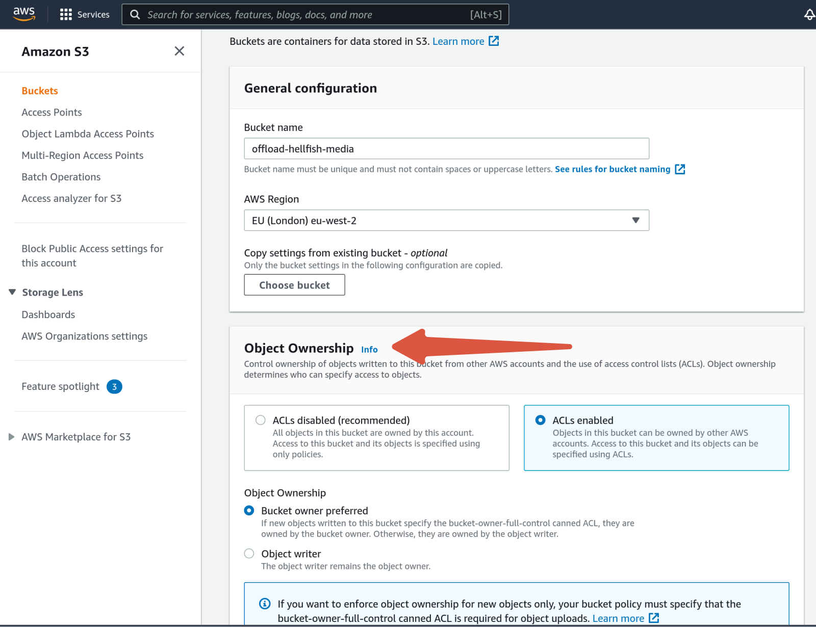 Amazon S3 Bucket Object Ownership