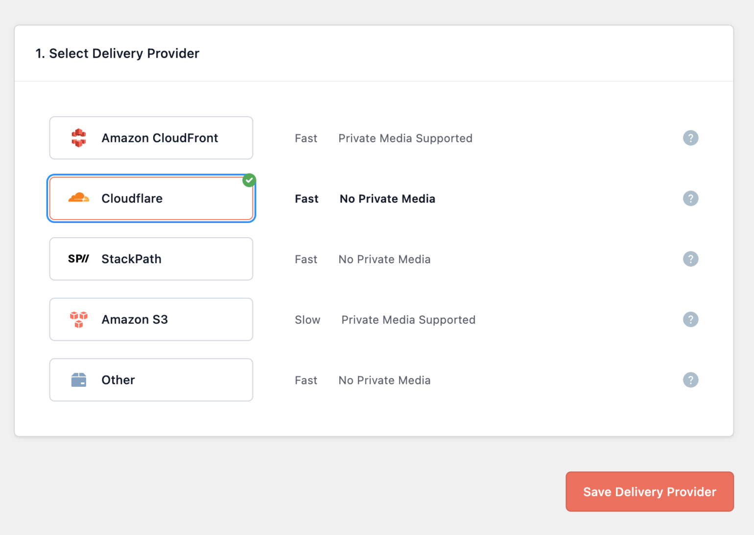 Selecting Cloudflare as delivery provider WP Offload Media