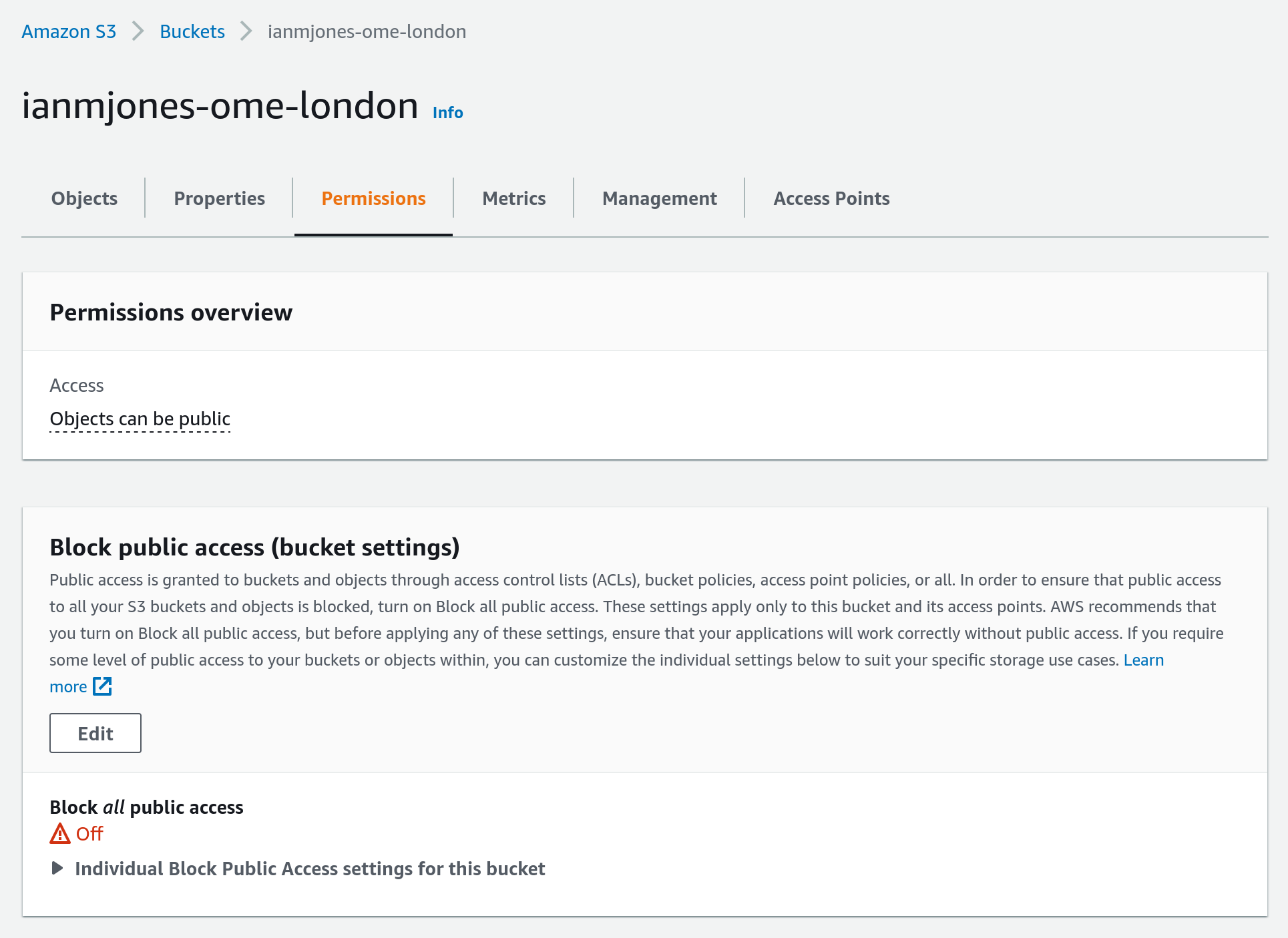 Block All Public Access to Bucket