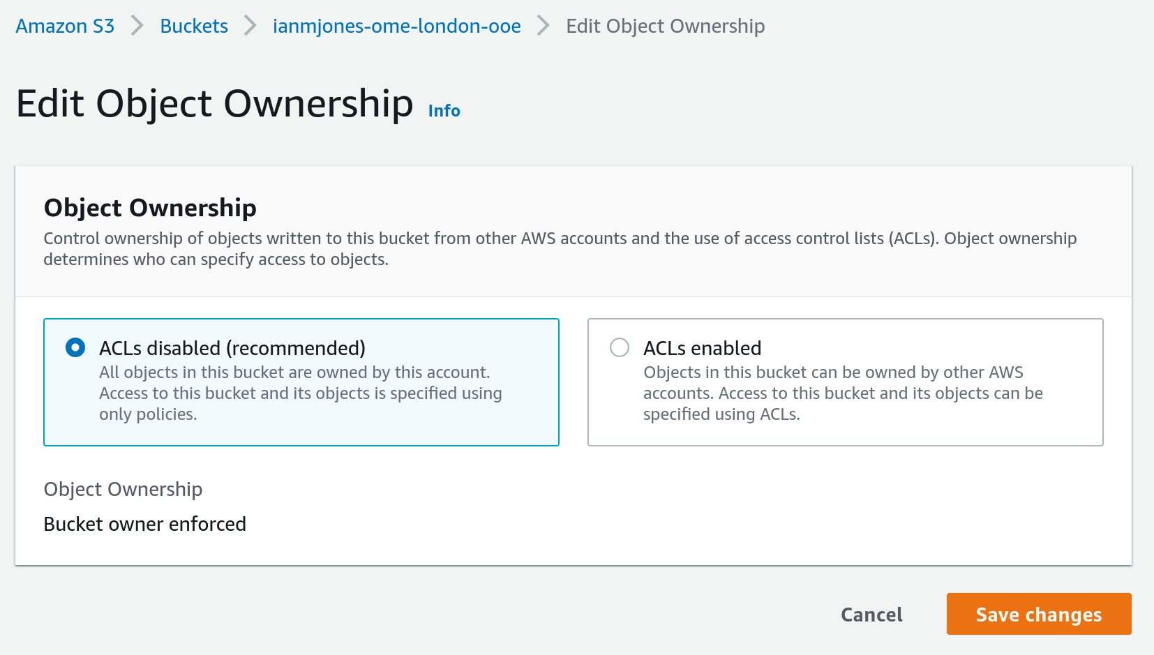 Amazon S3 Bucket Object Ownership