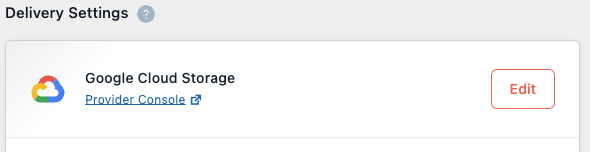 WP Offload Media's settings page showing Google Cloud Storage Delivery Provider and Edit link