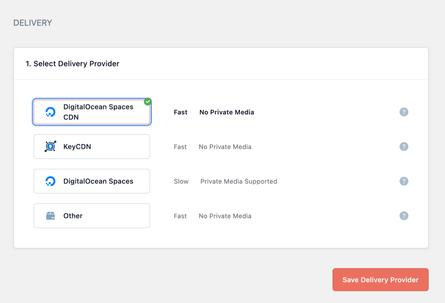 Selecting DigitalOcean Spaces CDN as delivery provider in WP Offload Media