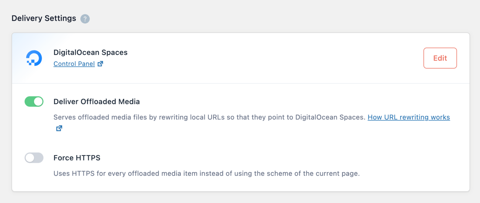 Changing delivery settings in WP Offload Media