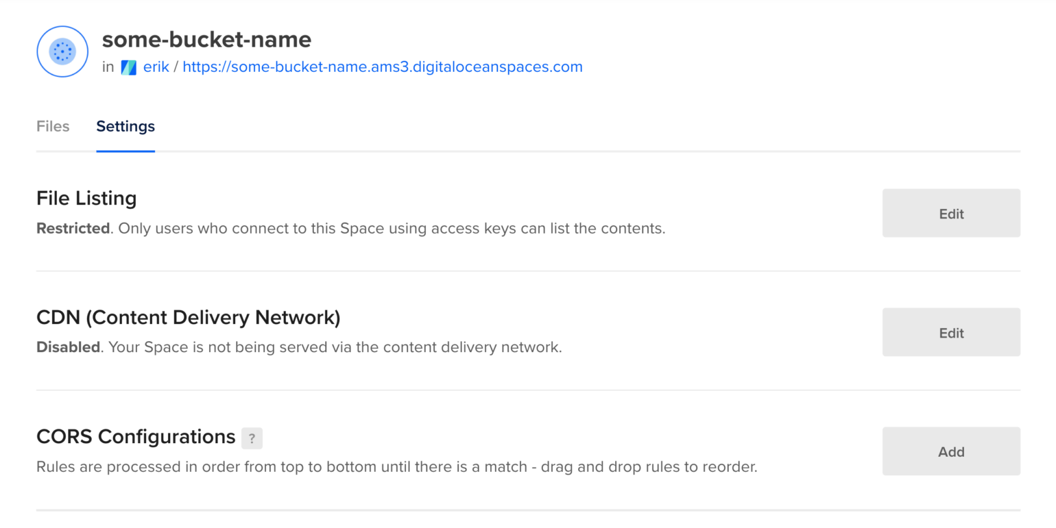 The CDN edit button in DigitalOcean spaces settings