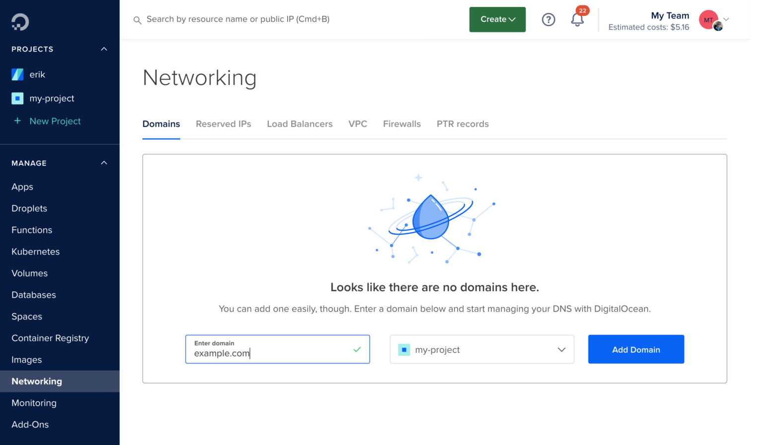 Adding domain to DigitalOcean network settings