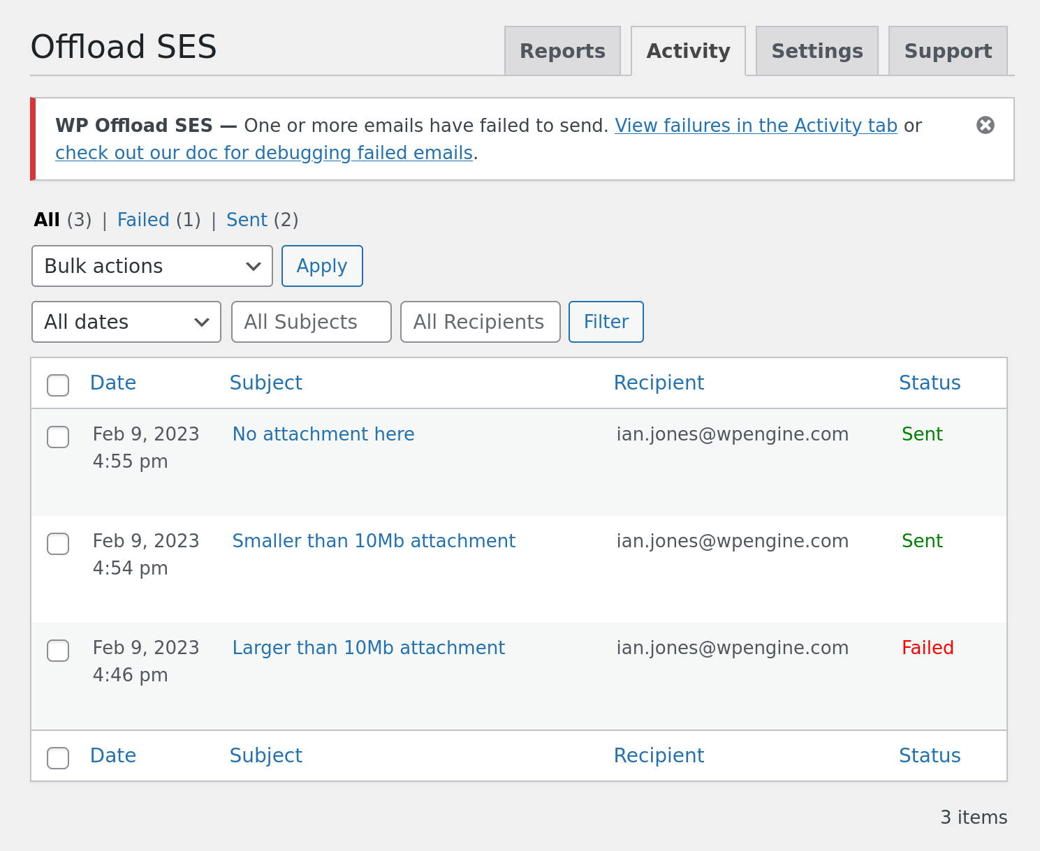 WP Offload SES v1.6 - 02 - Large email failed but later messages now sent with v1.5