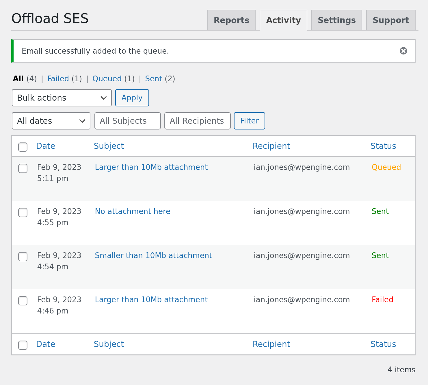 WP Offload SES v1.6 - 04 - Retry large email with v1.5