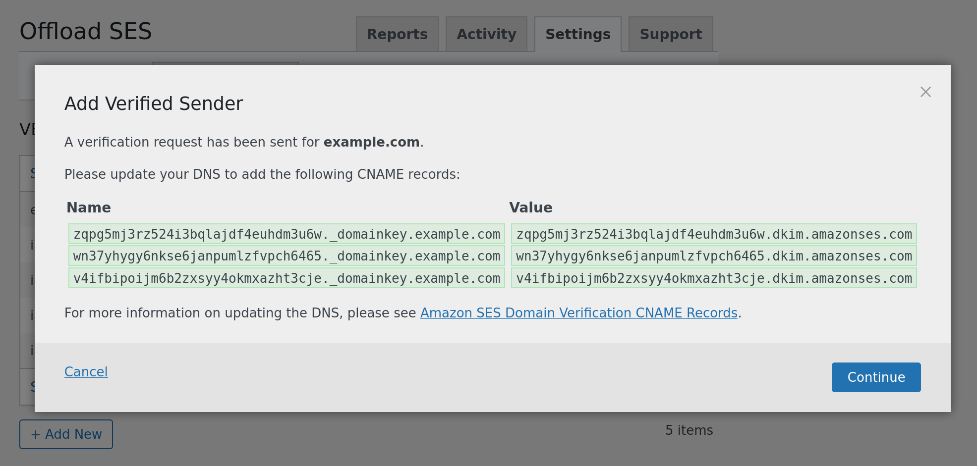 WP Offload SES v1.6 - 11 - Domain verification via CNAME DNS entries in v1.6