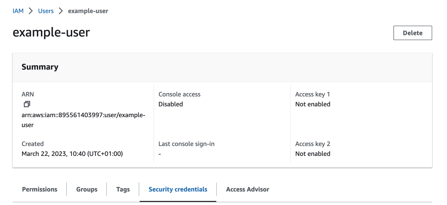 AWS IAM Management Console Security Credentials Tab