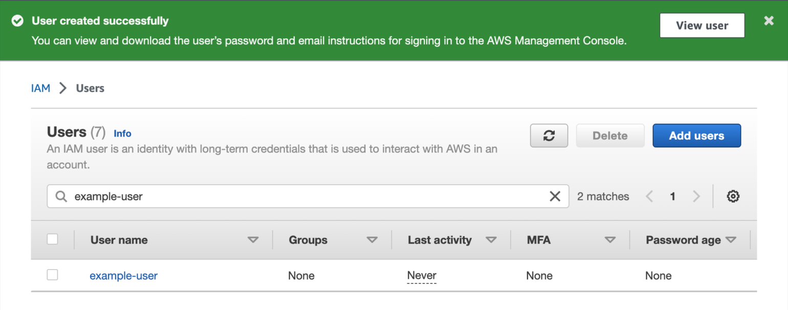 AWS IAM Management Console User Created