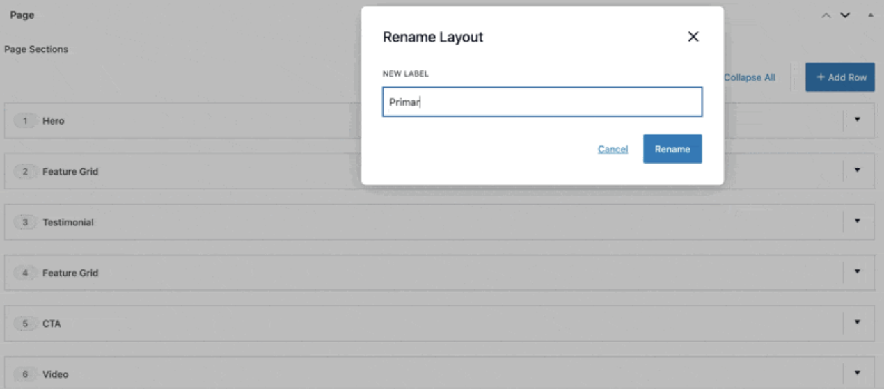 Renaming a layout in ACF PRO 6.5.