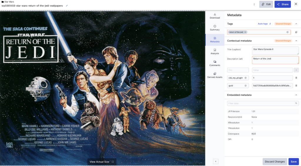 A view of a metadata page in a Cloudinary account.
